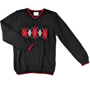 Hannah‎ Andersson Sweater Girls 8 Black Argyle Preppy Old Money Academia School